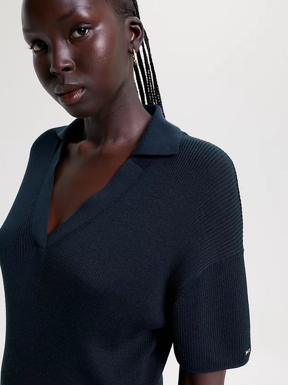 Módní Open Polo Blousson šaty, Navy barva, 2023