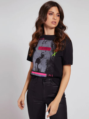 Guess – Printed triko, Černá barva