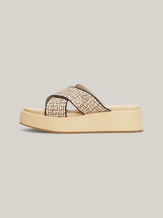 Tommy Hilfiger, Béžová, Krémová barva TH Mono Rafia pantofle