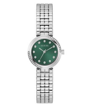 GUESS – GW0930L1-SILVER TONE HODINKY, Stříbrná, Zelená barva