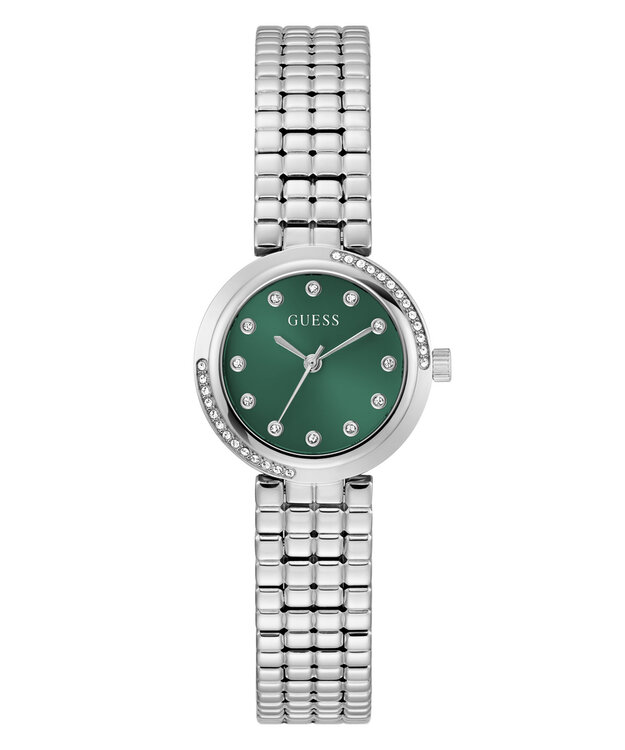 GUESS – GW0930L1-SILVER TONE HODINKY, Stříbrná, Zelená barva