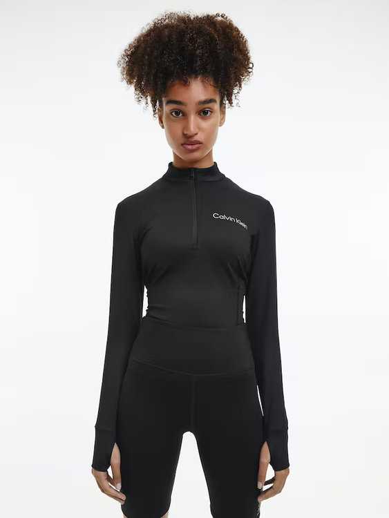 Calvin Klein Performance – Zip Neck top, Černá barva