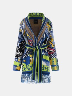 Multi barva, Multi-color Jacquard Motif kardigan