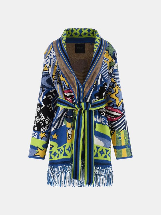 Multi barva, Multi-color Jacquard Motif kardigan