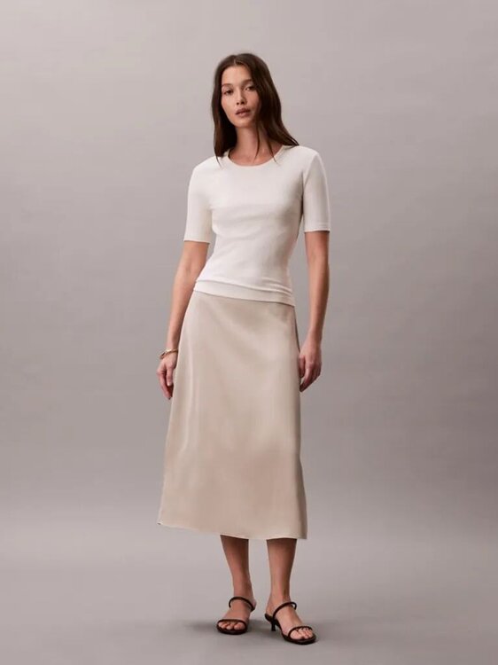 Ribbed half sleeve tričko Krémová barva Ženy