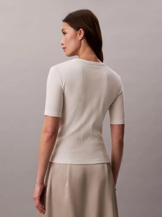 Ribbed half sleeve tričko – Calvin Klein, Krémová barva Ženy