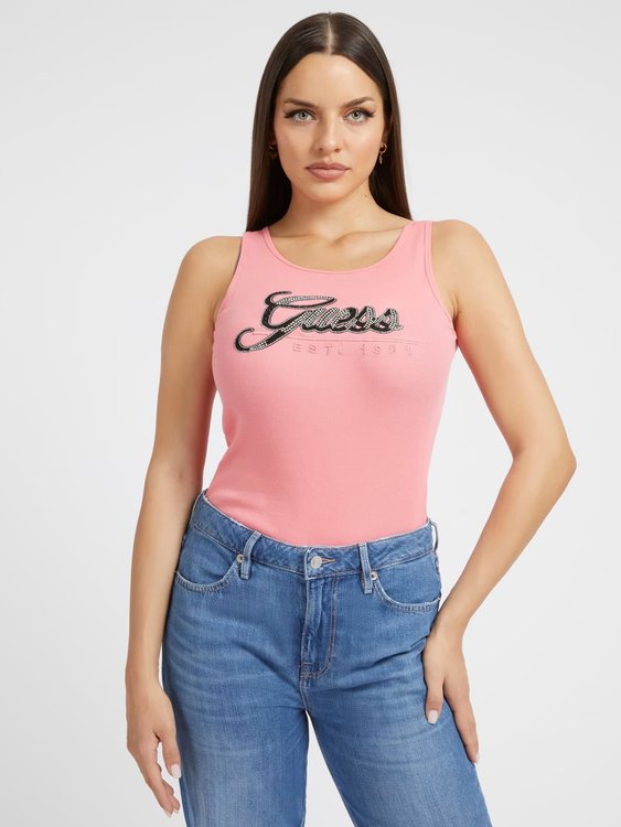 GUESS – Script tílko, Růžová barva