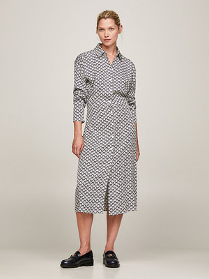 Tommy Hilfiger – Scallop Print Midi šaty, Bílá, Černá barva