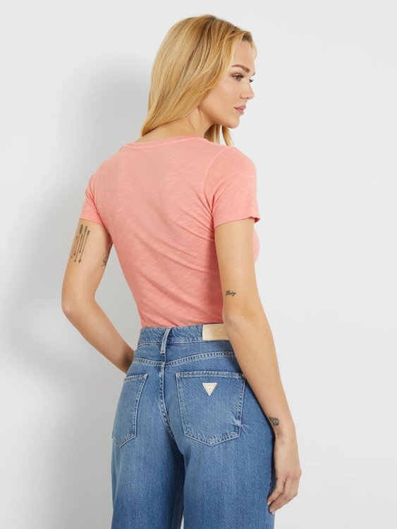 Slubby triko – GUESS, Korálová červená barva Ženy