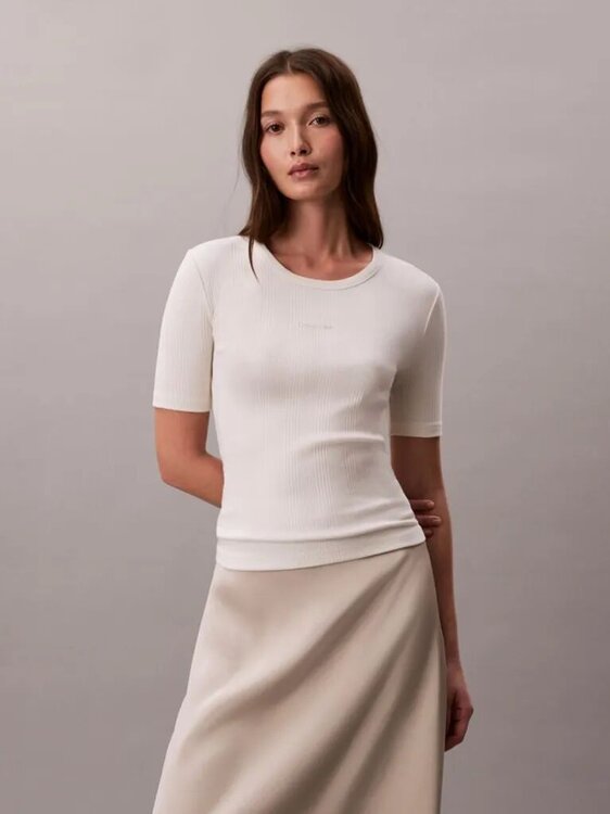 Calvin Klein – Ribbed half sleeve tričko, Krémová barva