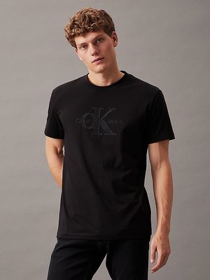 Calvin Klein Jeans – Monologo Applique triko, Černá barva