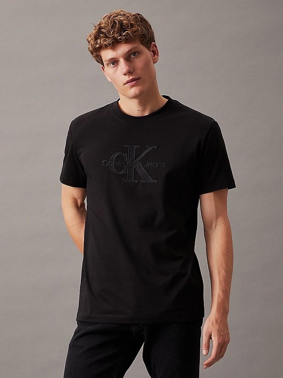 Calvin Klein Jeans – Monologo Applique triko, Černá barva