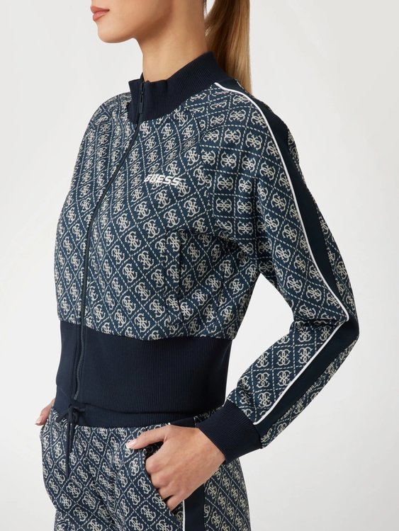 Luxusní Sarah 4G Logo mikina na zip, Modrá barva, XS, S, M