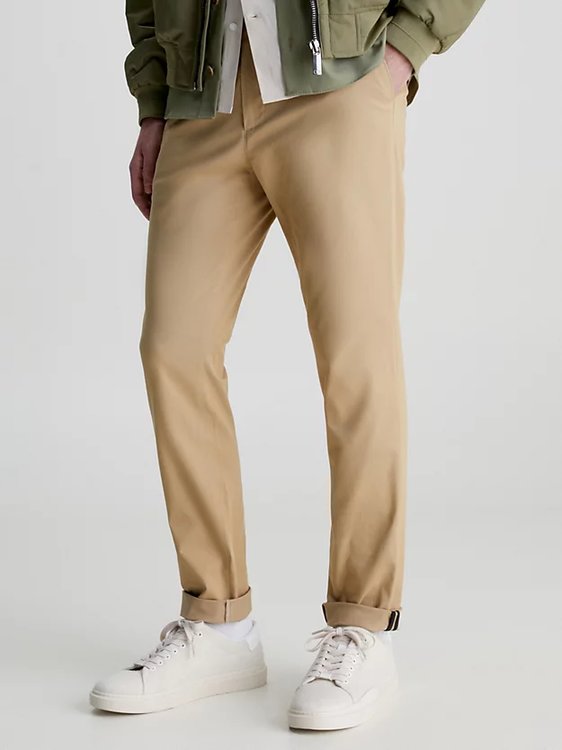Calvin Klein – Modern Twill Slim Chino kalhoty, Béžová barva
