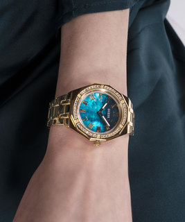 GUESS, Modrá, Zlatá barva Desire hodinky