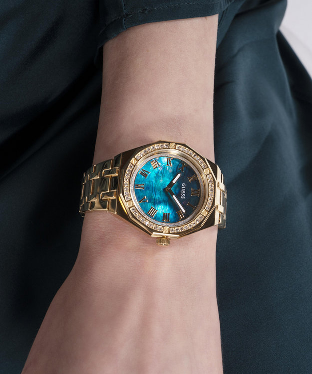 GUESS, Modrá, Zlatá barva Desire hodinky