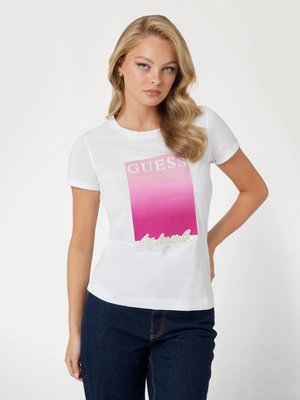 GUESS – Front Logo triko, Bílá barva