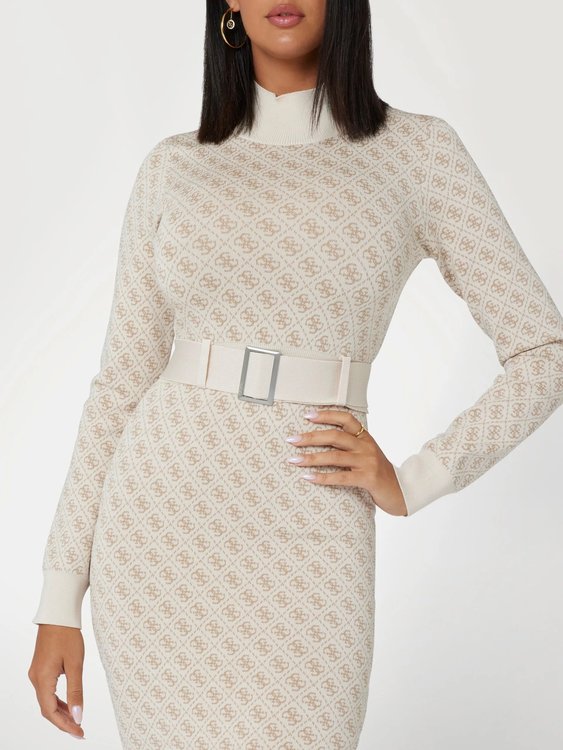 Luxusní Lise 4G Belted šaty, Krémová barva, XS, S, M, L