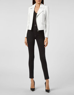 Bike kožená bunda Bílá barva Ženy