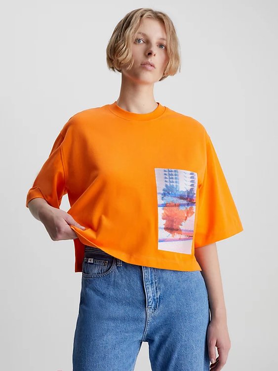 Calvin Klein Jeans – Motion Floral triko, Oranžová barva