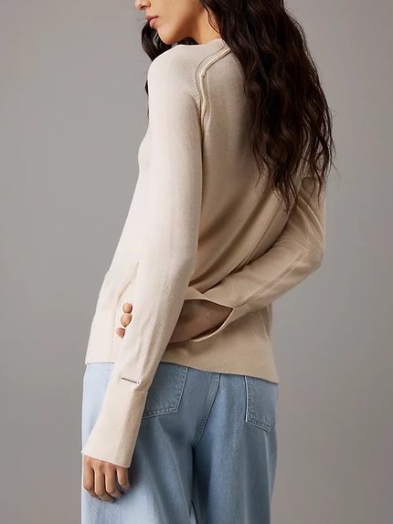 Módní Merino Wool Crew Neck svetr, Béžová, Hnědá barva, 2024