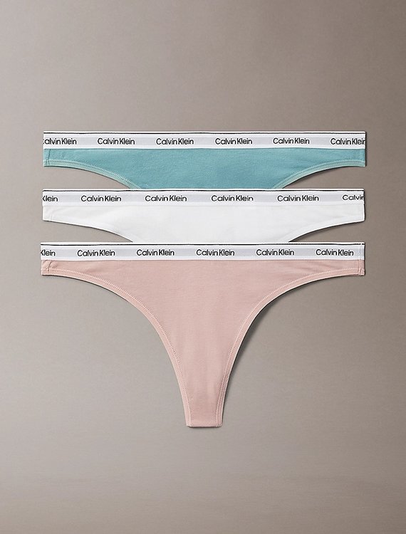 Calvin Klein Underwear – Modern Logo tanga 3ks, Růžová, Bílá, Modrá barva