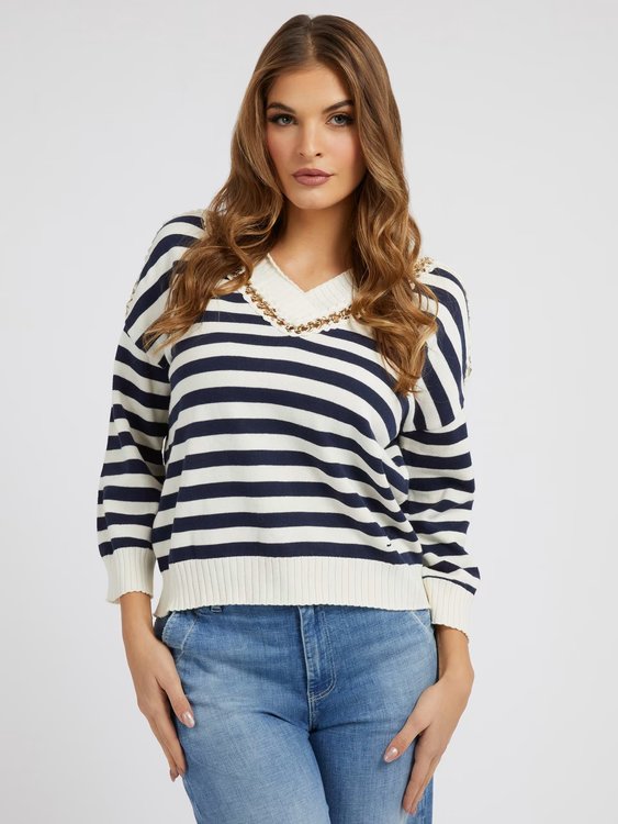 GUESS – Clea svetr, Bílá, Navy barva