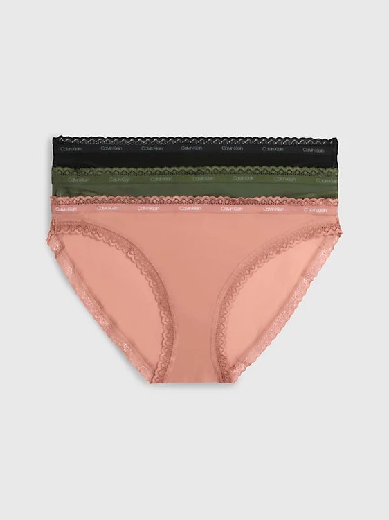 Calvin Klein Underwear – Lace Edge bikiny 3ks, Černá, Růžová, Zelená barva