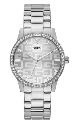 Guess – Hodinky Logo Analog, Stříbrná barva