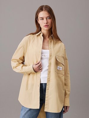 Calvin Klein Jeans – Long Cotton Utility košile, Khaki barva