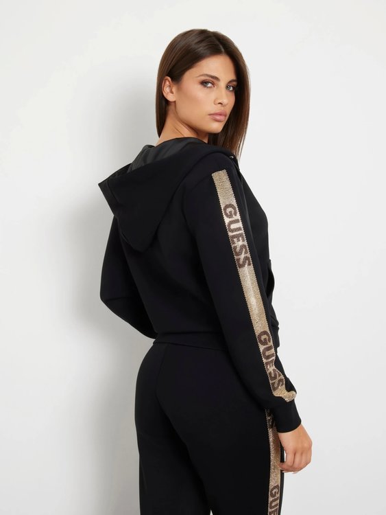 Módní Hood Studs Logo mikina s kapucí na zip, Černá barva, 2024