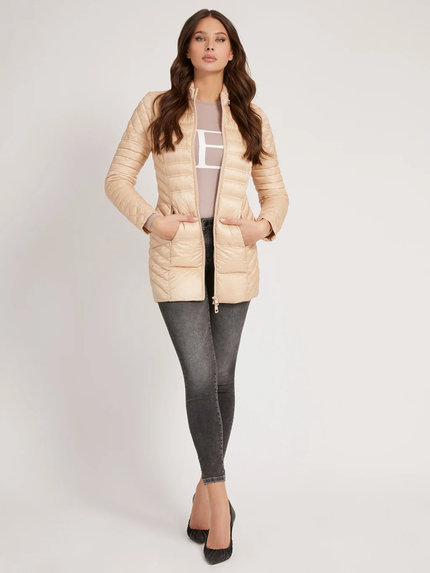 Guess, Béžová barva Natasha bunda