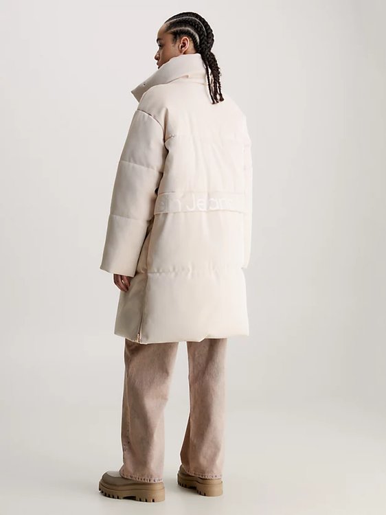 Glazed Long Puffer kabát – Calvin Klein Jeans, Krémová barva Ženy