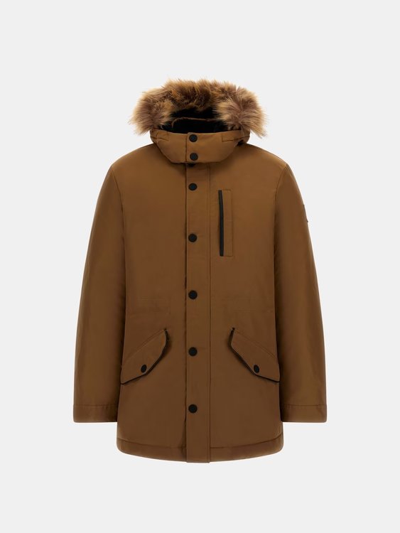 GUESS, Hnědá barva Real Down péřová bunda