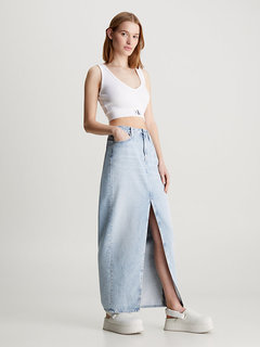 Luxusní Woven Label Rib top, Bílá barva, XS, S, M, L, XL