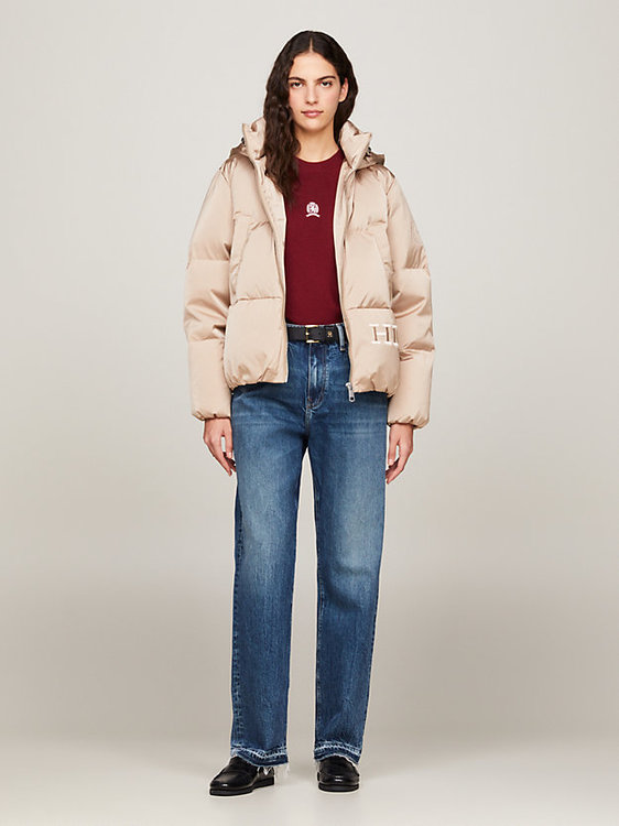 Sateen Hooded bunda – Tommy Hilfiger, Béžová barva Ženy