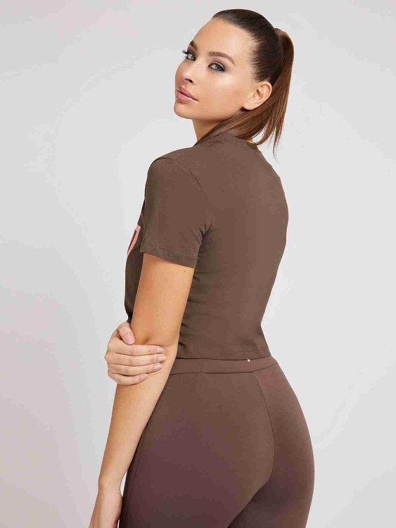 Guess, Hnědá barva Adele crop triko