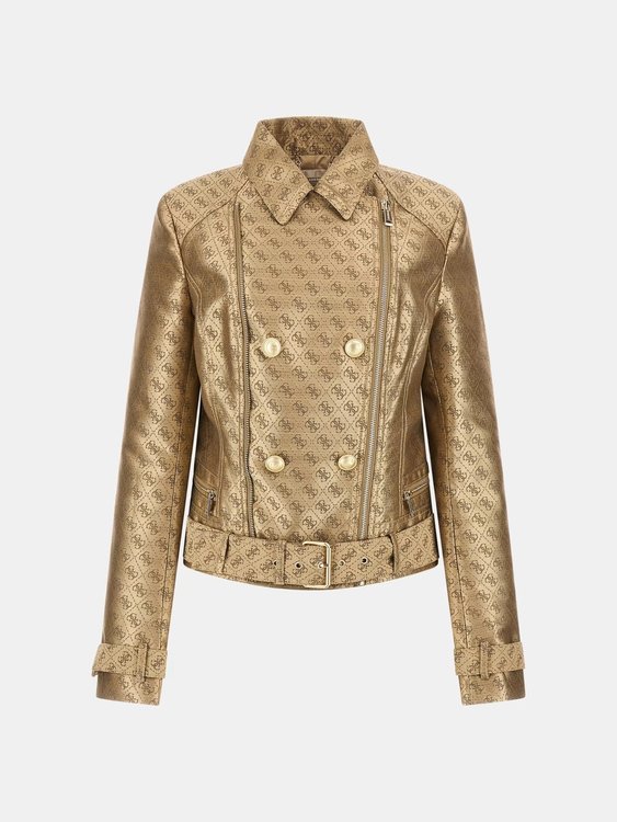 Luxusní Olivia Moto bunda, Hnědá, Zlatá barva, XS, S, M, L