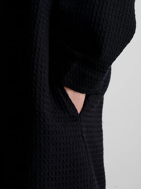 Luxusní Waffle Robe župan, Černá barva, S-M, L-XL