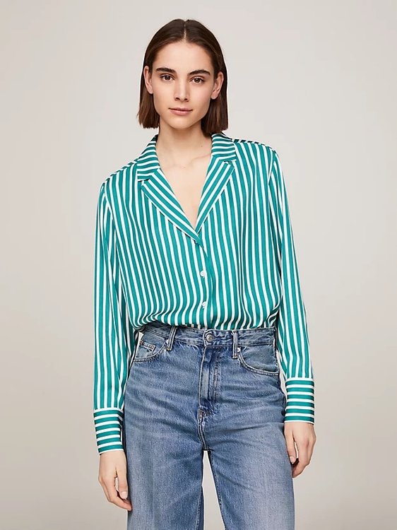 Tommy Hilfiger – Fluid Stripe košile, Bílá, Zelená barva