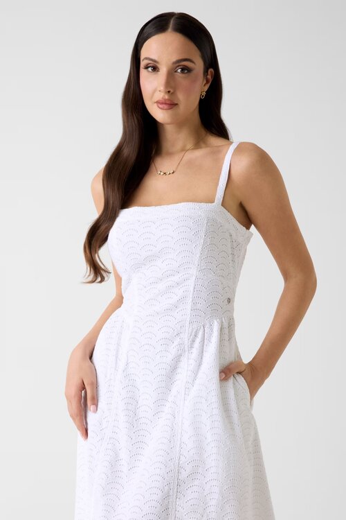 Luxusní Sharon sangallo šaty, Bílá barva, XS, S, M, L