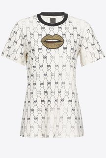 Pinko – Monogram kiss triko, Bílá barva