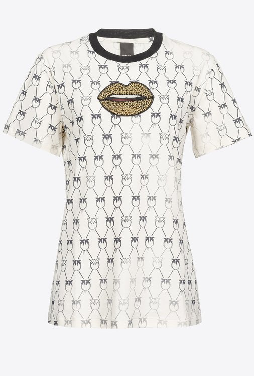 Pinko – Monogram kiss triko, Bílá barva