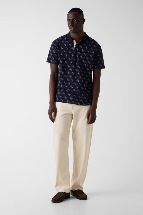 GUESS – Jacquard polo triko, Modrá barva