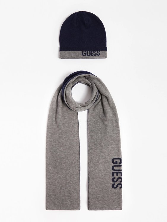 Guess – Set šály a čepice, Navy, Šedá barva