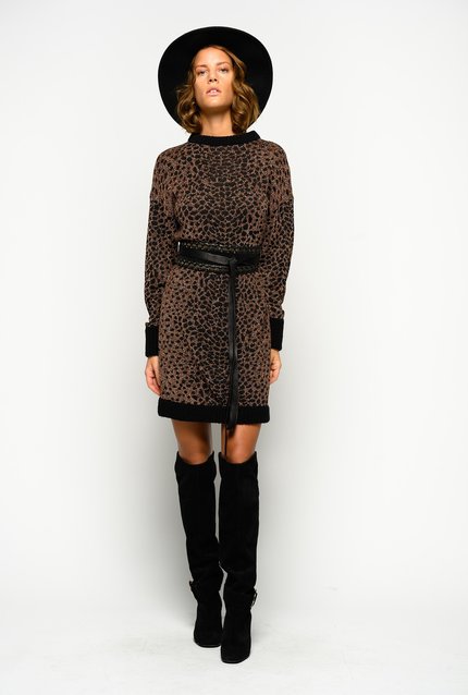 Pressione šaty Černá, Hnědá barva Ženy