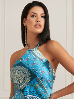 Módní Mykonos maxi šaty, Modrá, Tyrkysová barva, 2022