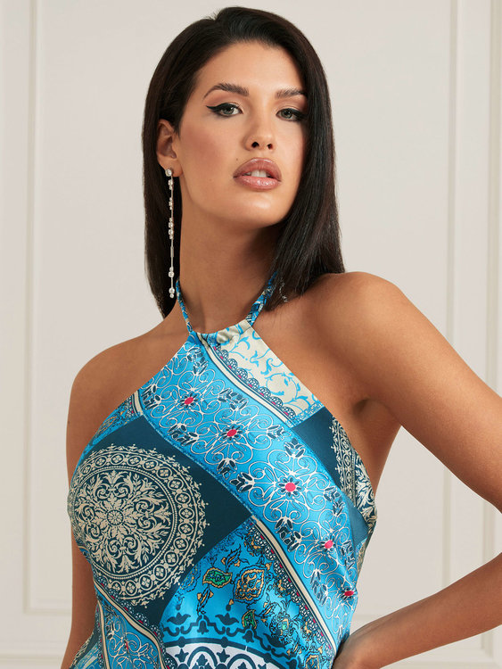 Módní Mykonos maxi šaty, Modrá, Tyrkysová barva, 2022