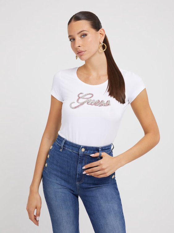 GUESS – Script triko, Bílá barva