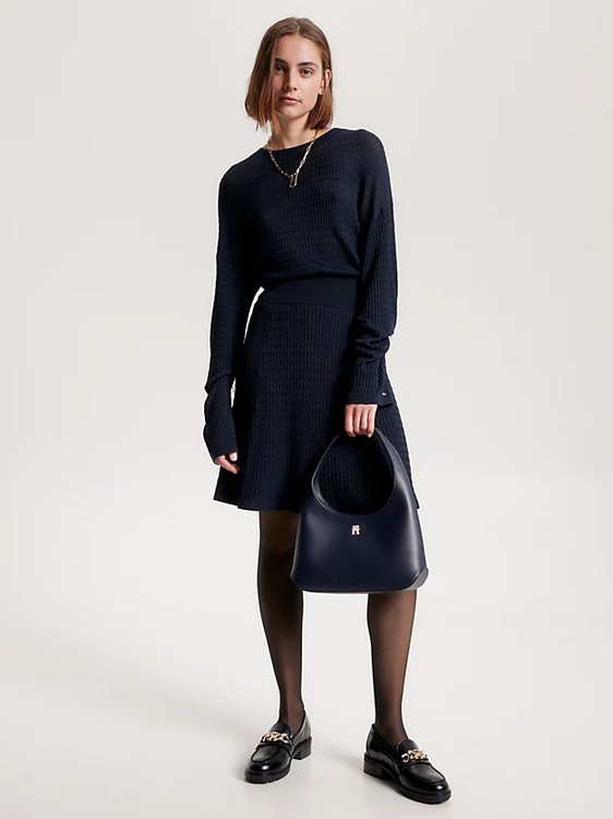 Tommy Hilfiger – Micro Cable šaty, Navy barva